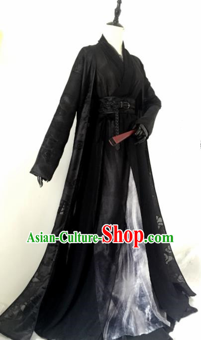 Customized Chinese Traditional Cosplay Prince Swordsman Black Costume Ancient Drama Childe Clothing for Men