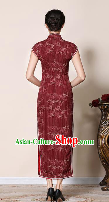 Chinese Traditional Customized Wine Red Cheongsam National Costume Classical Qipao Dress for Women