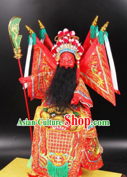 Traditional Chinese Handmade Red Armor Guan Yu Puppet Marionette Puppets String Puppet Wooden Image Arts Collectibles