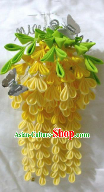 Japanese Traditional Hair Accessories Asian Japan Geisha Yellow Wisteria Hairpins for Women