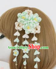 Asian Japan Traditional Geisha Green Flowers Tassel Hairpins Japanese Kimono Hair Accessories for Women