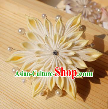 Asian Japan Traditional Geisha Yellow Chrysanthemum Hair Claw Japanese Kimono Hair Accessories for Women