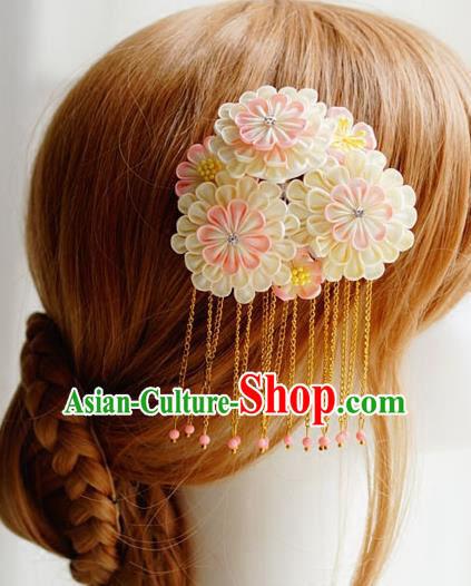 Asian Japan Traditional Geisha Argyroxiphium Beads Tassel Hair Claw Japanese Kimono Hair Accessories for Women