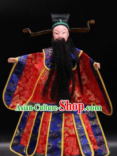 Traditional Chinese Handmade Red Clothing Prime Minister Puppet Marionette Puppets String Puppet Wooden Image Arts Collectibles