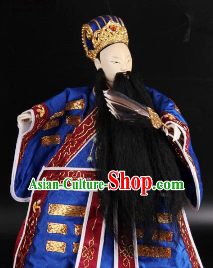 Traditional Chinese Handmade Blue Clothing Zhu Geliang Puppet Marionette Puppets String Puppet Wooden Image Arts Collectibles