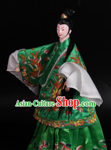 Traditional Chinese Green Dress Diva Puppet Marionette Puppets String Puppet Wooden Image Arts Collectibles