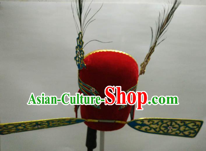 Traditional Chinese Beijing Opera Niche Red Hat Ancient Scholar Headwear for Men