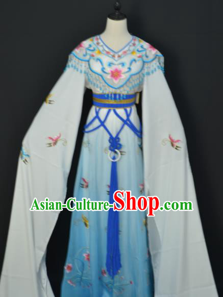 Traditional Chinese Handmade Beijing Opera Diva Zhu Yingtai Blue Dress Ancient Peri Princess Costumes for Women