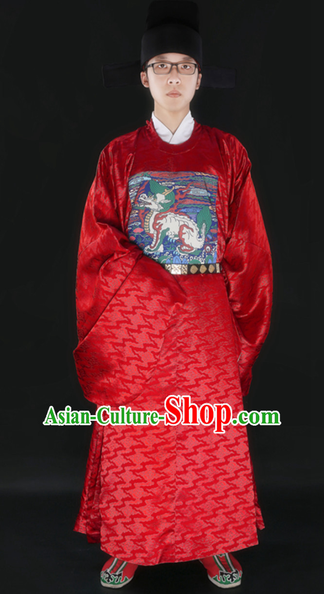Ancient Chinese Government Official Film Use Clothing and Hat Complete Set for Men