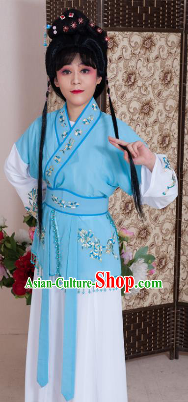 Traditional Chinese Handmade Beijing Opera Young Lady Blue Dress Ancient Maidservants Costumes for Women
