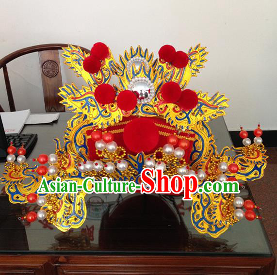 Traditional Chinese Beijing Opera Prime Minister Red Hat Ancient Chancellor Headwear for Men