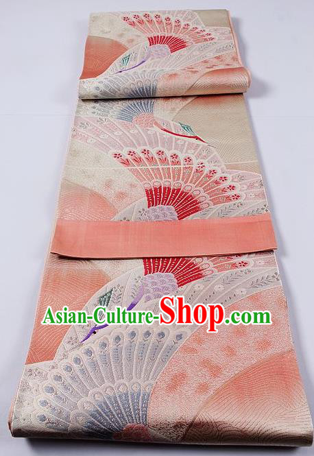 Traditional Japanese Classical Pattern Pink Waistband Kimono Brocade Accessories Yukata Belt for Women