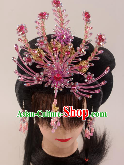 Traditional Chinese Beijing Opera Diva Pink Phoenix Hairpins Hair Accessories Ancient Court Princess Headwear for Women