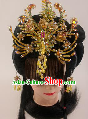Traditional Chinese Beijing Opera Diva Golden Phoenix Hairpins Hair Accessories Ancient Court Princess Headwear for Women