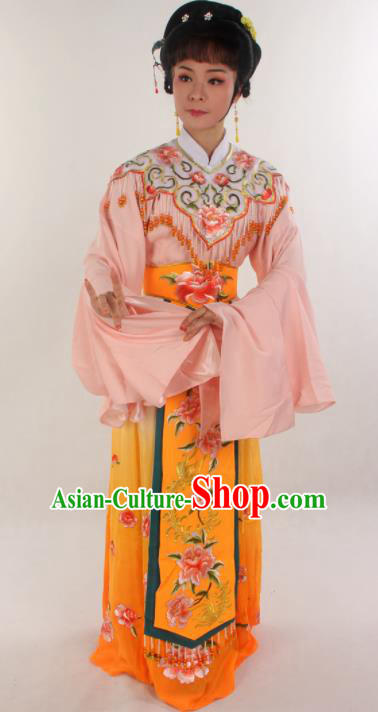Handmade Traditional Chinese Beijing Opera Hua Tan Diva Yellow Dress Ancient Imperial Consort Costumes for Women