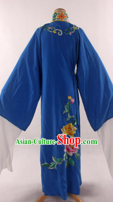 Traditional Chinese Huangmei Opera Niche Embroidered Blue Robe Ancient Gifted Scholar Costume for Men