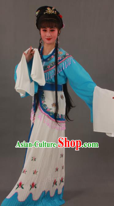 Traditional Chinese Peking Opera Actress Blue Dress Ancient Court Princess Costumes for Women