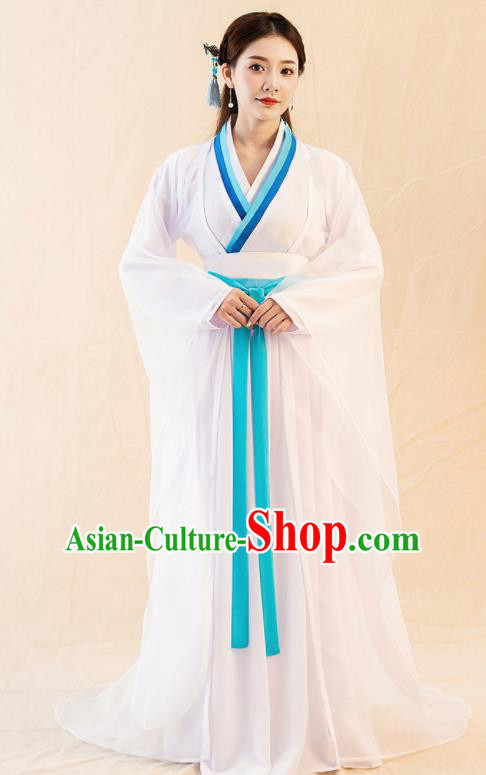 Traditional Chinese Jin Dynasty Court Lady White Hanfu Dress Ancient Palace Princess Replica Costumes for Women