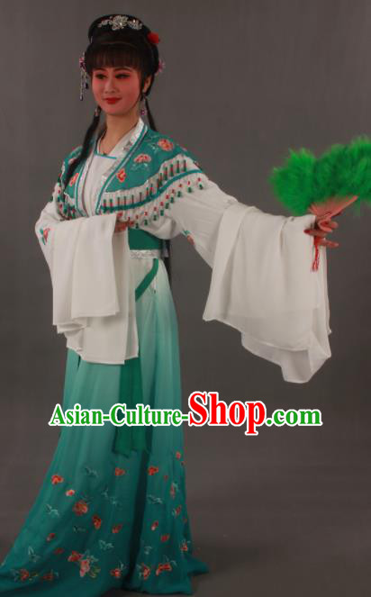 Traditional Chinese Peking Opera Actress Zhu Yingtai Green Dress Ancient Aristocratic Miss Costume for Women
