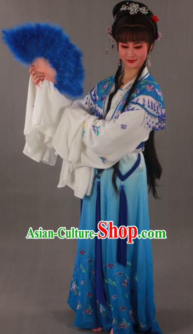 Traditional Chinese Peking Opera Actress Zhu Yingtai Blue Dress Ancient Aristocratic Miss Costume for Women