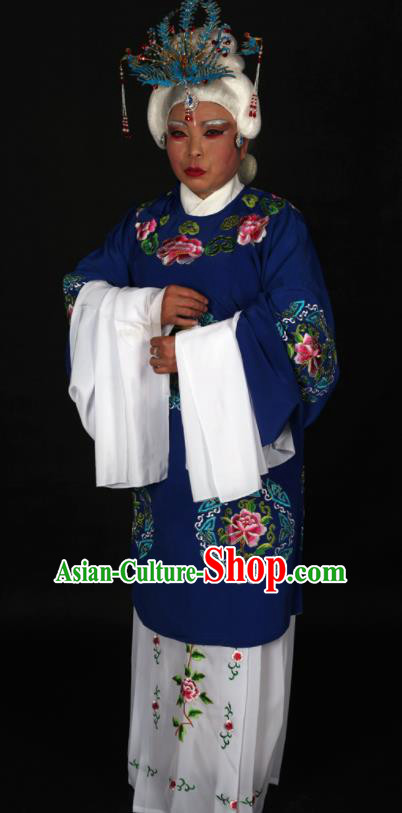 Traditional Chinese Peking Opera Stand By Blue Dress Ancient Dowager Countess Costume for Women