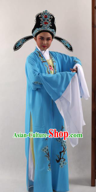 Traditional Chinese Huangmei Opera Niche Blue Cape Ancient Gifted Scholar Costume for Men