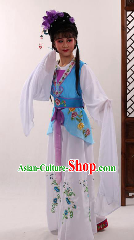 Traditional Chinese Peking Opera Maidservants Blue Dress Ancient Servant Girl Costume for Women
