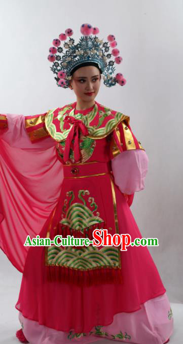 Traditional Chinese Peking Opera Magic Warriors Rosy Dress Ancient Female General Mu Guiying Costume for Women