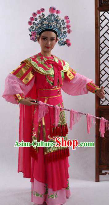 Traditional Chinese Peking Opera Magic Warriors Rosy Dress Ancient Female General Mu Guiying Costume for Women