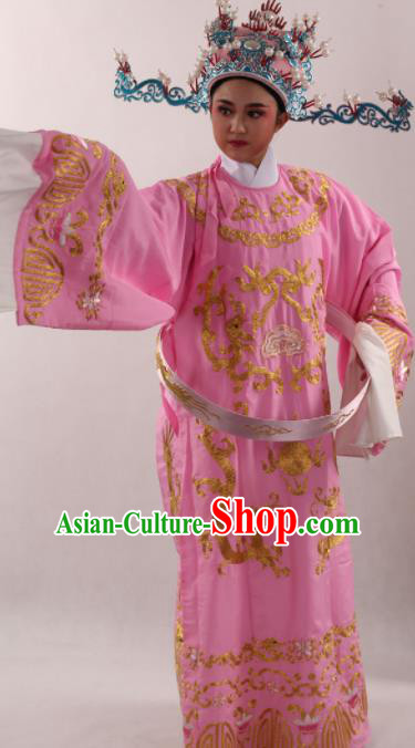 Traditional Chinese Huangmei Opera Niche Pink Robe Ancient Number One Scholar Embroidered Costume for Men