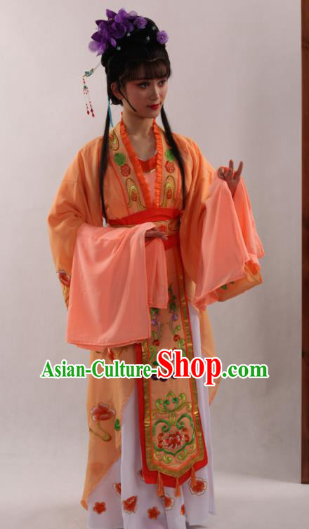 Traditional Chinese Peking Opera Diva Orange Dress Ancient Court Princess Costume for Women
