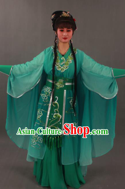Traditional Chinese Peking Opera Actress Green Dress Ancient Madam White Snake Xiao Qing Costumes for Women