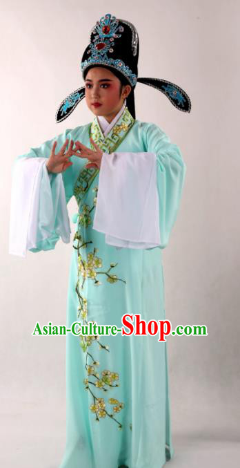 Traditional Chinese Shaoxing Opera Niche Costume Ancient Scholar Embroidered Plum Green Robe Clothing for Men