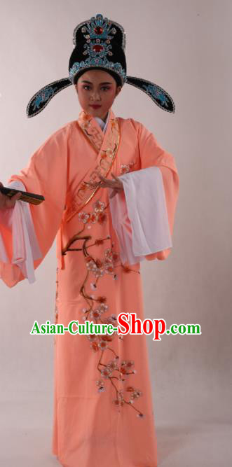 Traditional Chinese Shaoxing Opera Niche Costume Ancient Scholar Embroidered Plum Orange Robe Clothing for Men