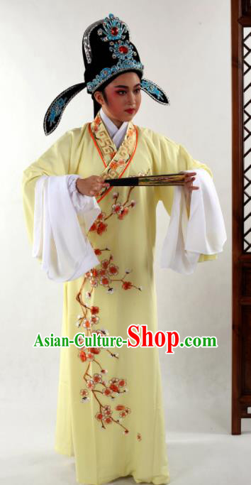 Traditional Chinese Shaoxing Opera Niche Costume Ancient Scholar Embroidered Plum Yellow Robe Clothing for Men