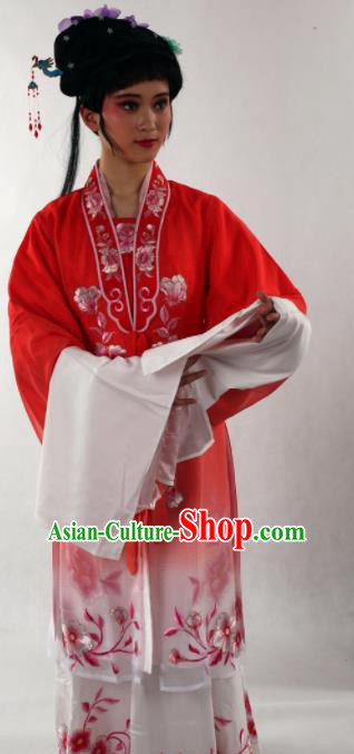 Traditional Chinese Shaoxing Opera Diva Red Silk Dress Ancient Peking Opera Nobility Lady Costume for Women