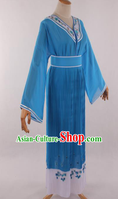 Traditional Chinese Shaoxing Opera Young Lady Blue Dress Ancient Peking Opera Diva Costume for Women
