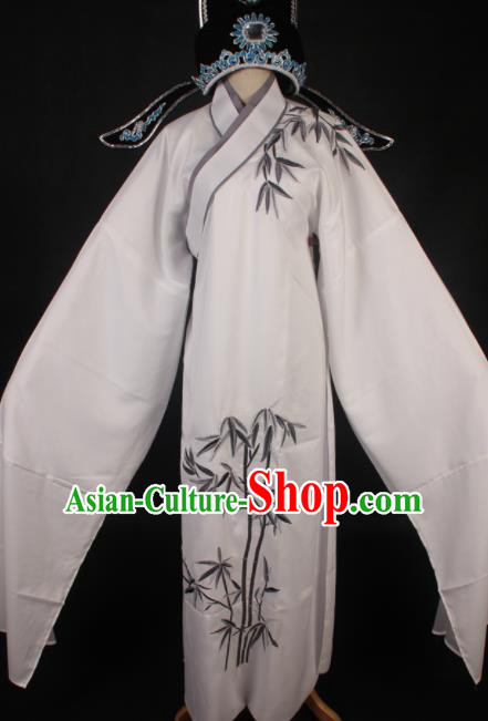 Traditional Chinese Shaoxing Opera Niche White Robe Ancient Gifted Scholar Embroidered Costume for Men