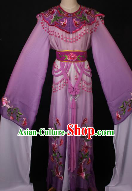 Traditional Chinese Shaoxing Opera Princess Embroidered Purple Dress Ancient Peking Opera Diva Costume for Women