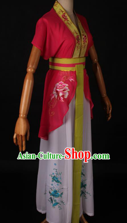 Traditional Chinese Shaoxing Opera Maidservant Rosy Dress Ancient Peking Opera Poor Lady Costume for Women