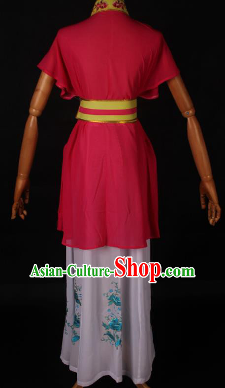 Traditional Chinese Shaoxing Opera Maidservant Rosy Dress Ancient Peking Opera Poor Lady Costume for Women
