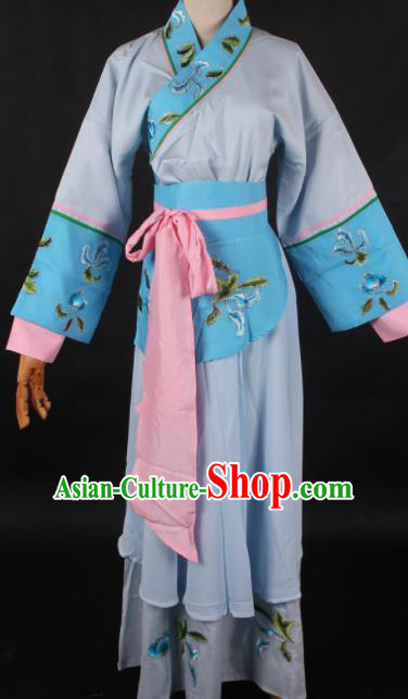 Chinese Traditional Shaoxing Opera Maidservant Blue Dress Ancient Peking Opera Servant Girl Costume for Women