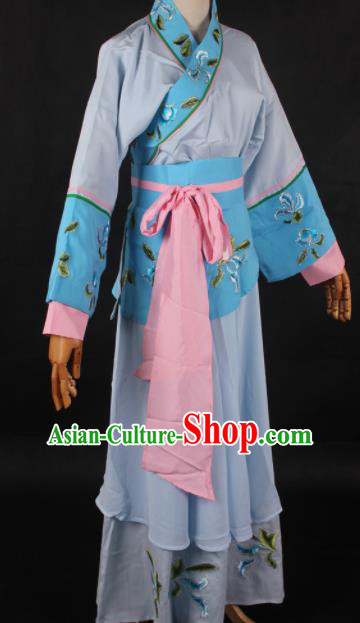 Chinese Traditional Shaoxing Opera Maidservant Blue Dress Ancient Peking Opera Servant Girl Costume for Women