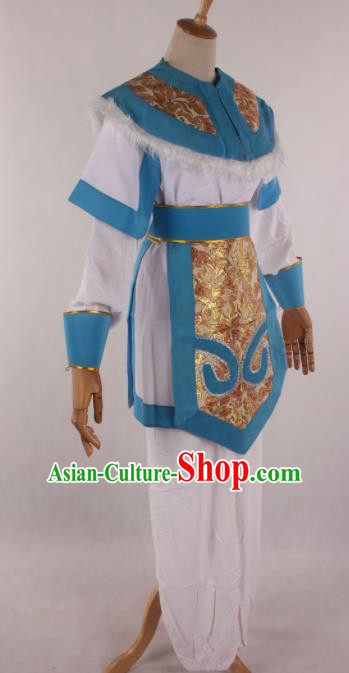 Traditional Chinese Shaoxing Opera Takefu Blue Clothing Ancient Imperial Bodyguard Soldier Costume for Men