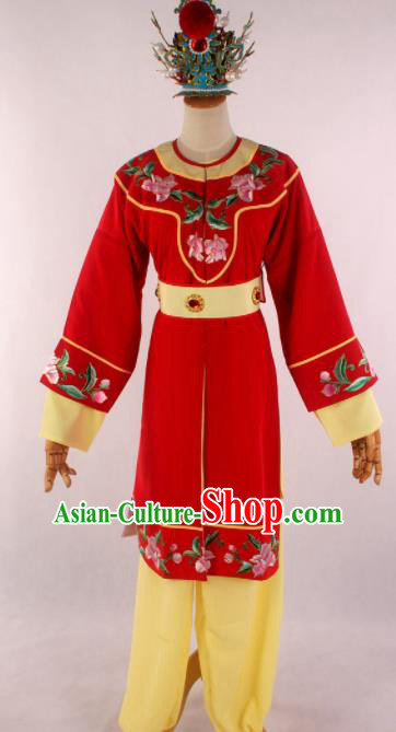 Traditional Chinese Shaoxing Opera Livehand Red Clothing Ancient Servant Costume for Men