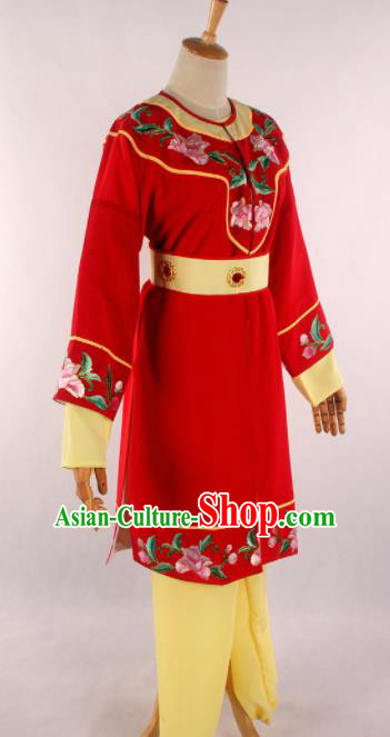 Traditional Chinese Shaoxing Opera Livehand Red Clothing Ancient Servant Costume for Men