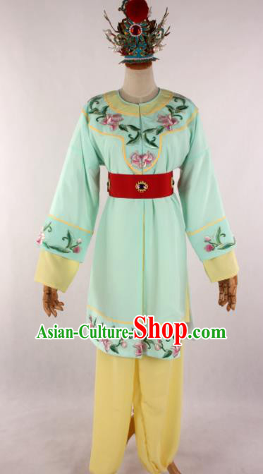 Traditional Chinese Shaoxing Opera Livehand Green Clothing Ancient Servant Costume for Men