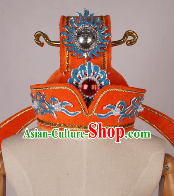 Traditional Chinese Shaoxing Opera Niche Orange Hat Ancient Scholar Helmet Headwear for Men