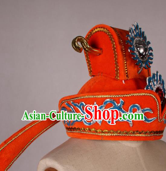 Traditional Chinese Shaoxing Opera Niche Orange Hat Ancient Scholar Helmet Headwear for Men