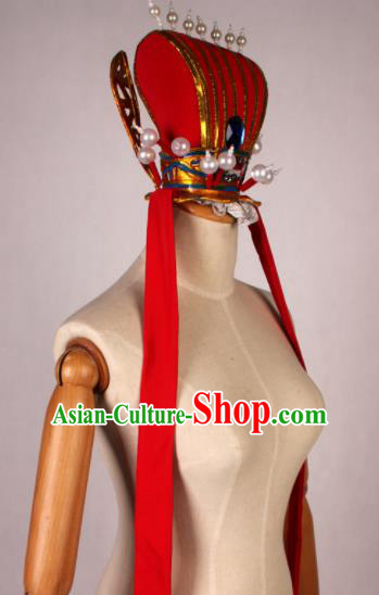 Traditional Chinese Shaoxing Opera Niche Red Hat Ancient Scholar Hairdo Crown Headwear for Men